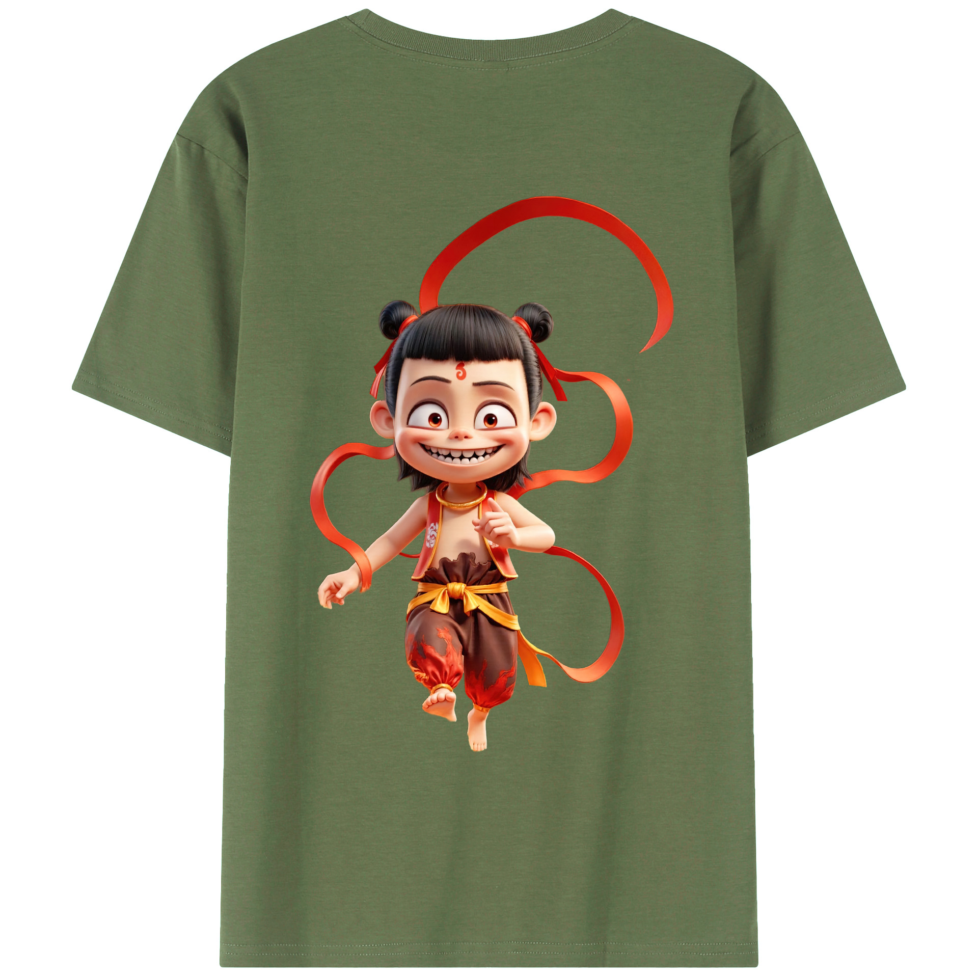 （画像用） Ne Zha 2 ナタ 魔童の大暴れ 綿100％ メンズ半袖Tシャツ（バックプリント） 通気性
